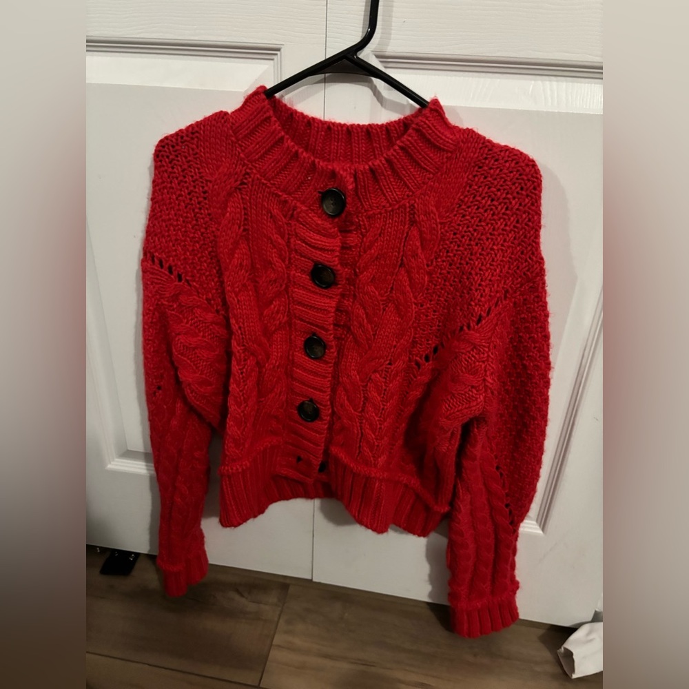 Urban Outfitters Vibrant Red Cable Knit Cardigan